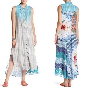Aratta Enchanted Garden Maxi Collar Large Button-Up Sleeveless Dress/Duster Boho